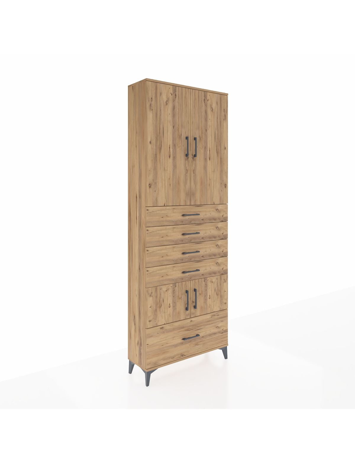 Arges Dolap 4 Raflı 5 Çekmeceli 4 Kapaklı 88x30x243 Çam-Çam