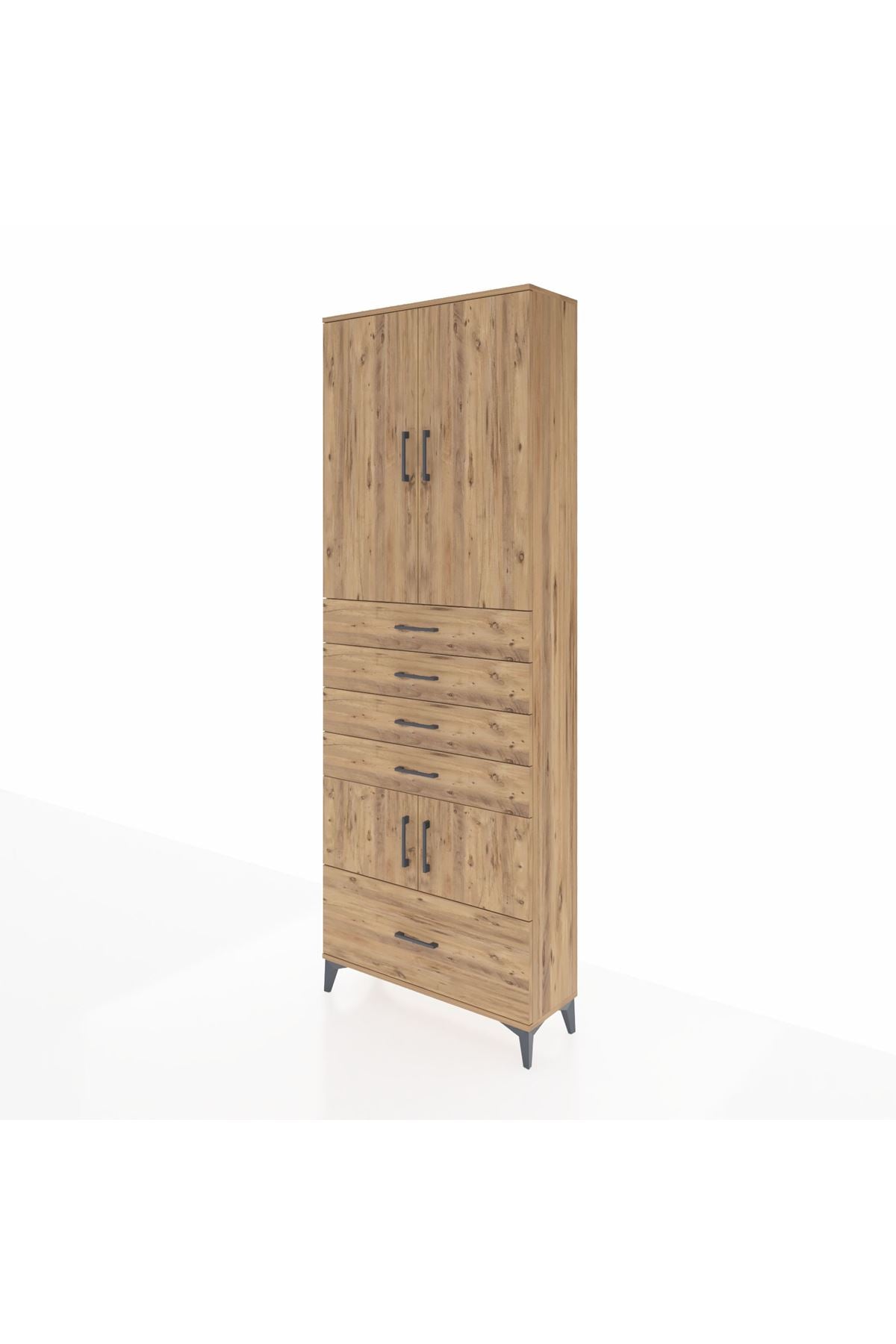 Arges Dolap 4 Raflı 5 Çekmeceli 4 Kapaklı 88x30x243 Çam-Çam