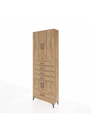 Arges Dolap 4 Raflı 5 Çekmeceli 4 Kapaklı 88x30x243 Çam-Çam
