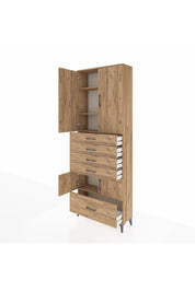 Arges Dolap 4 Raflı 5 Çekmeceli 4 Kapaklı 88x30x243 Çam-Çam