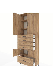 Arges Dolap 4 Raflı 5 Çekmeceli 4 Kapaklı 88x30x243 Çam-Çam