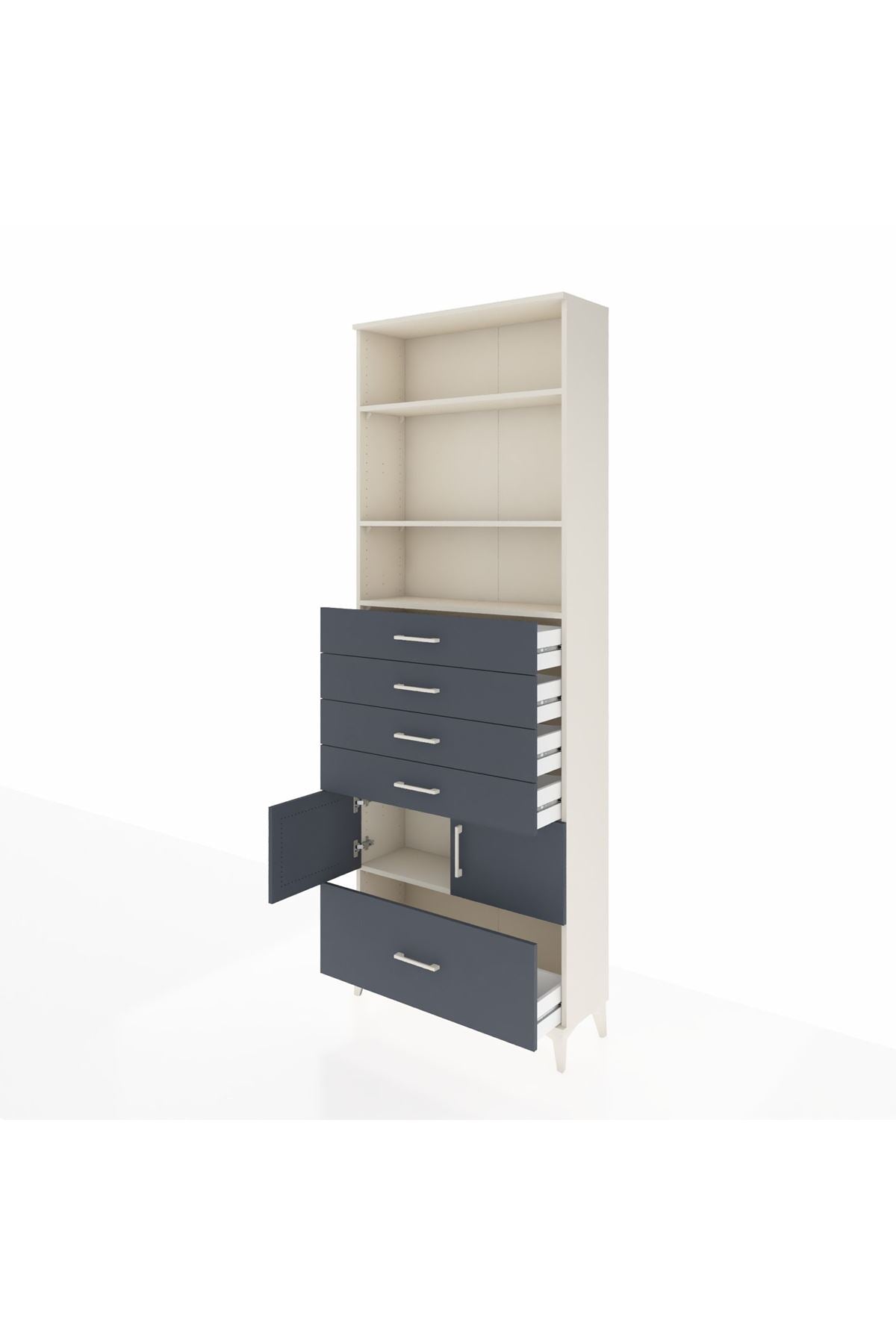 Arges Dolap 4 Raflı 5 Çekmeceli 2 Kapaklı 88x30x243 Aytaşı-Antrasit