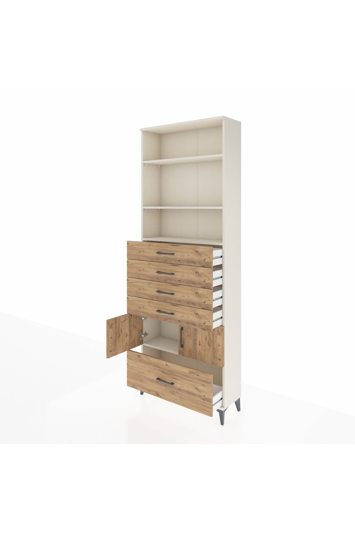 Arges Dolap 4 Raflı 5 Çekmeceli 2 Kapaklı 88x30x243 Aytaşı-Çam