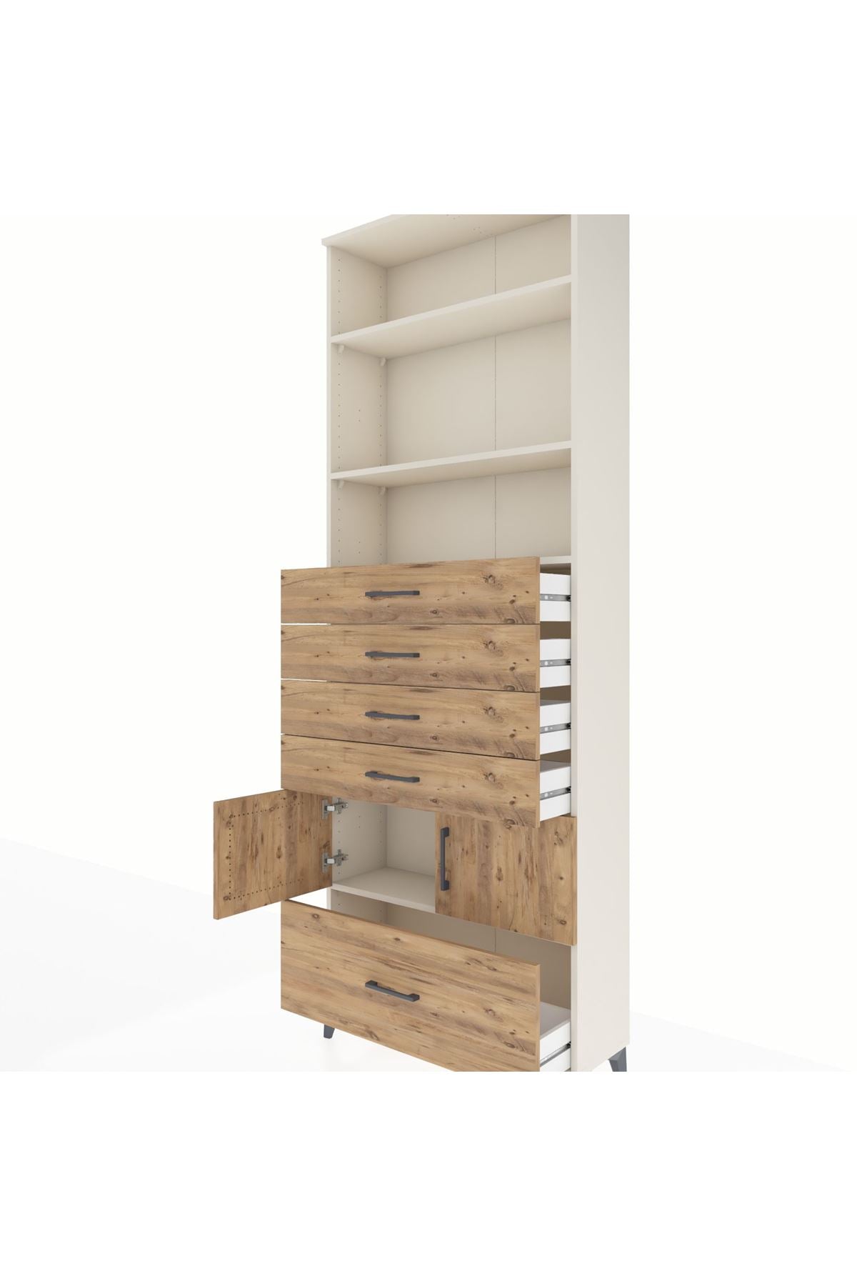 Arges Dolap 4 Raflı 5 Çekmeceli 2 Kapaklı 88x30x243 Aytaşı-Çam