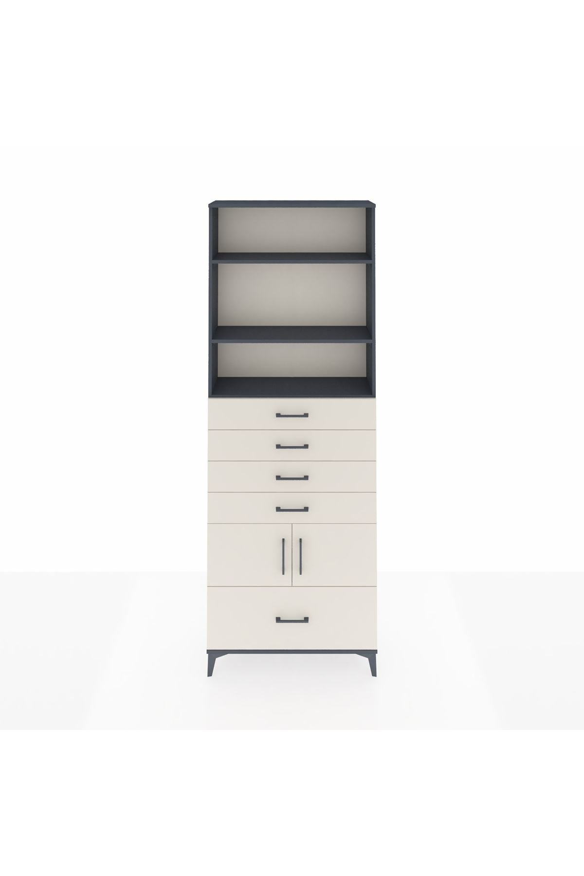 Arges Dolap 4 Raflı 5 Çekmeceli 2 Kapaklı 88x30x243 Antrasit-Aytaşı
