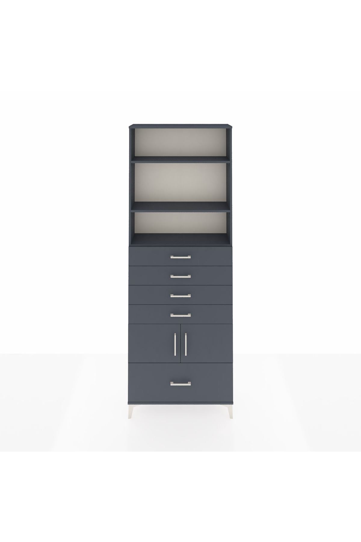 Arges Dolap 4 Raflı 5 Çekmeceli 2 Kapaklı 88x30x243 Antrasit-Antrasit