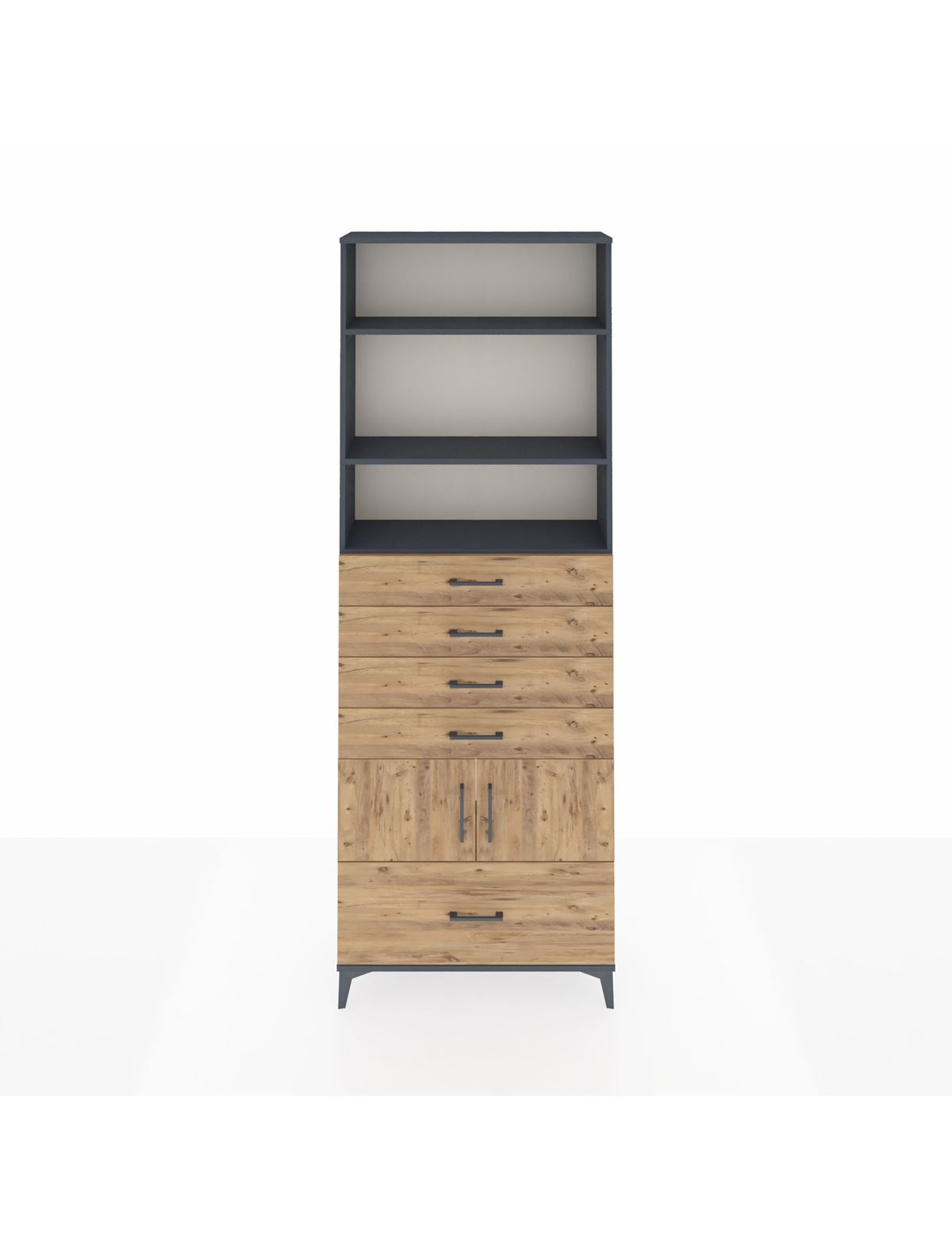 Arges Dolap 4 Raflı 5 Çekmeceli 2 Kapaklı 88x30x243 Antrasit-Çam