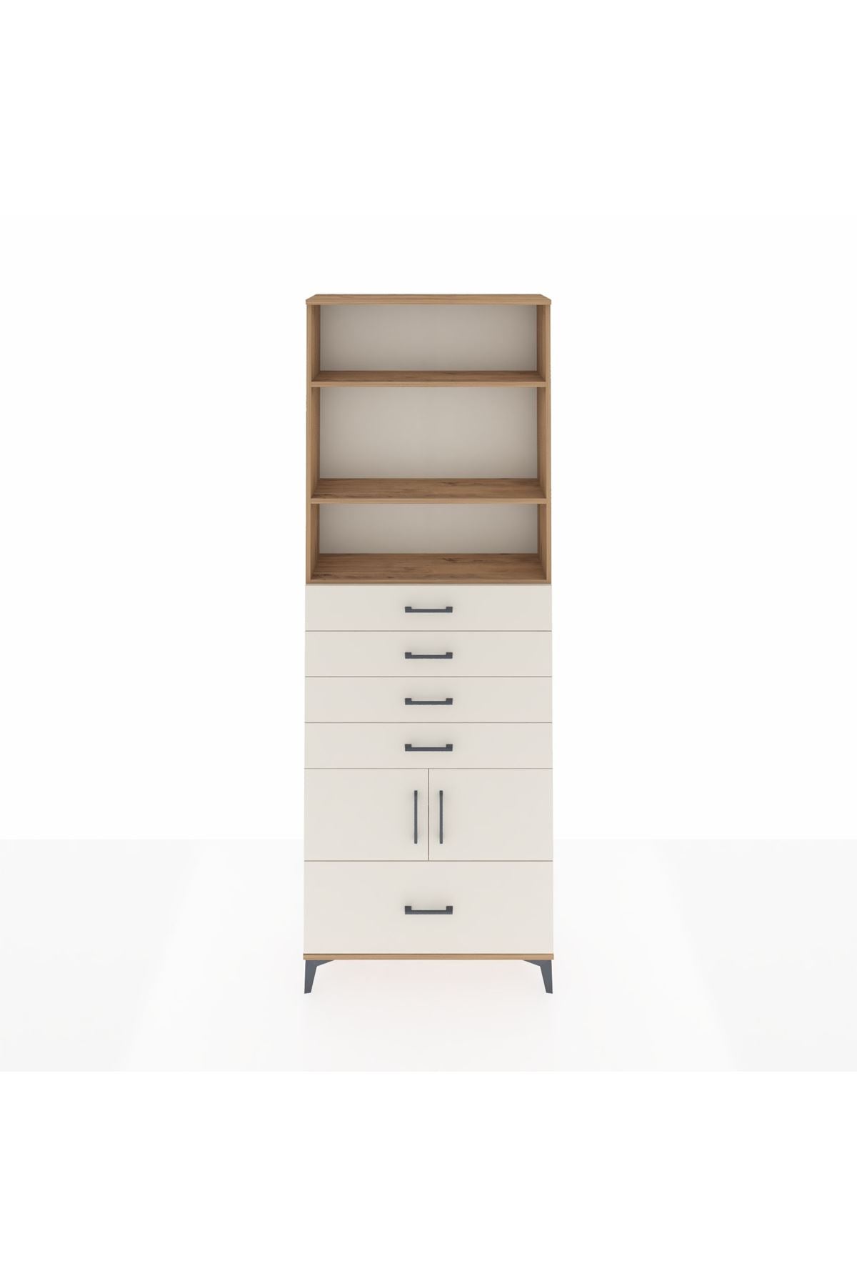 Arges Dolap 4 Raflı 5 Çekmeceli 2 Kapaklı 88x30x243 Çam-Aytaşı