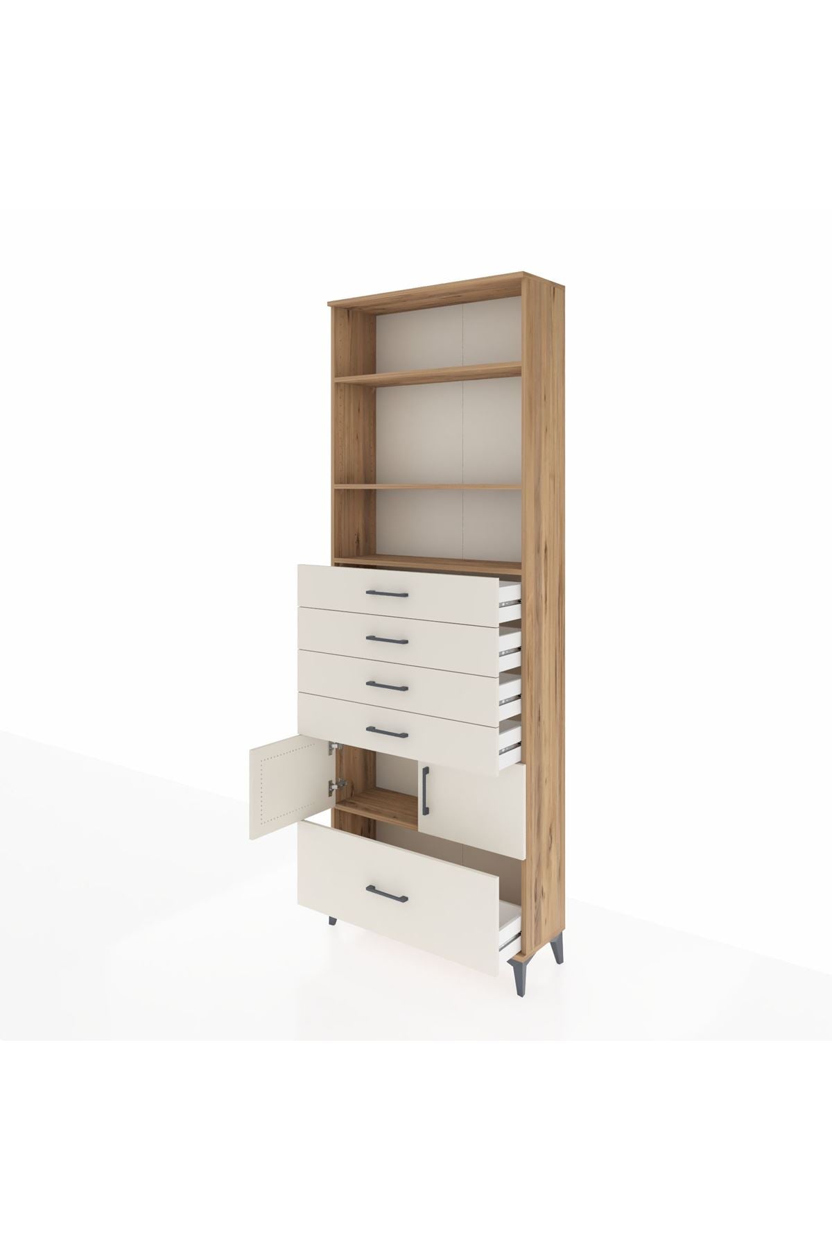 Arges Dolap 4 Raflı 5 Çekmeceli 2 Kapaklı 88x30x243 Çam-Aytaşı