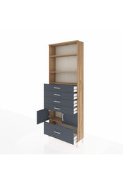 Arges Dolap 4 Raflı 5 Çekmeceli 2 Kapaklı 88x30x243 Çam-Antrasit