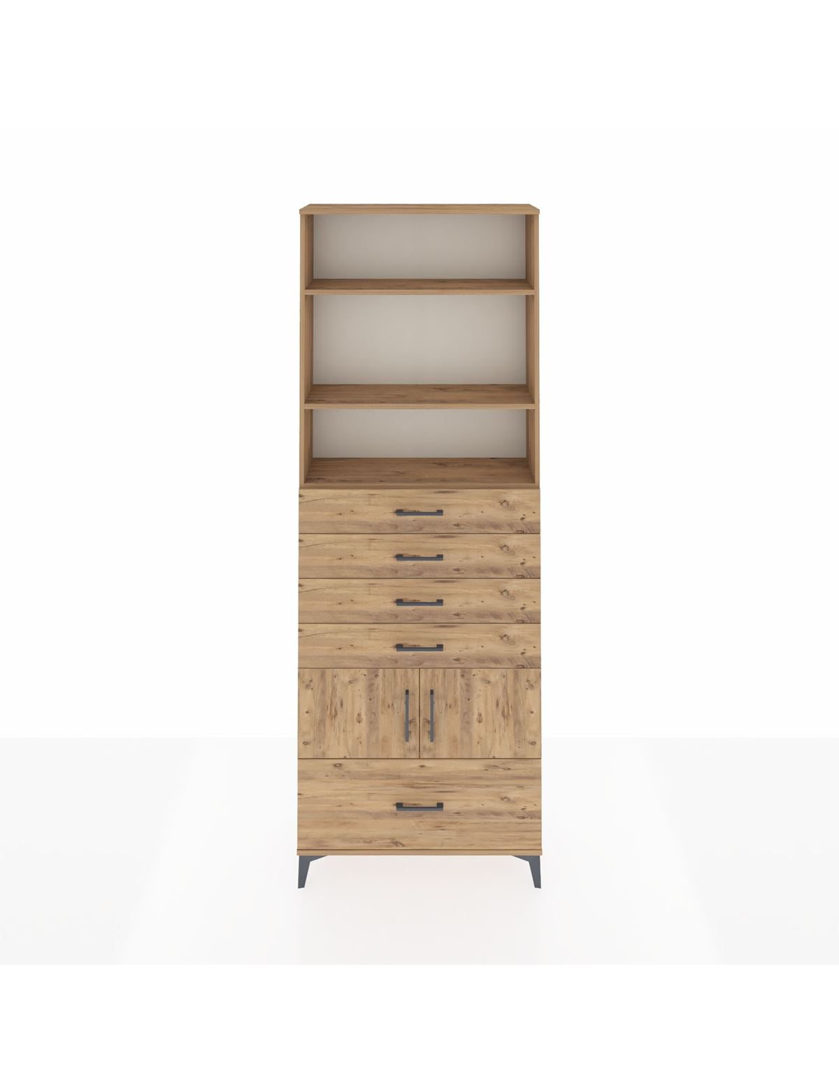 Arges Dolap 4 Raflı 5 Çekmeceli 2 Kapaklı 88x30x243 Çam-Çam