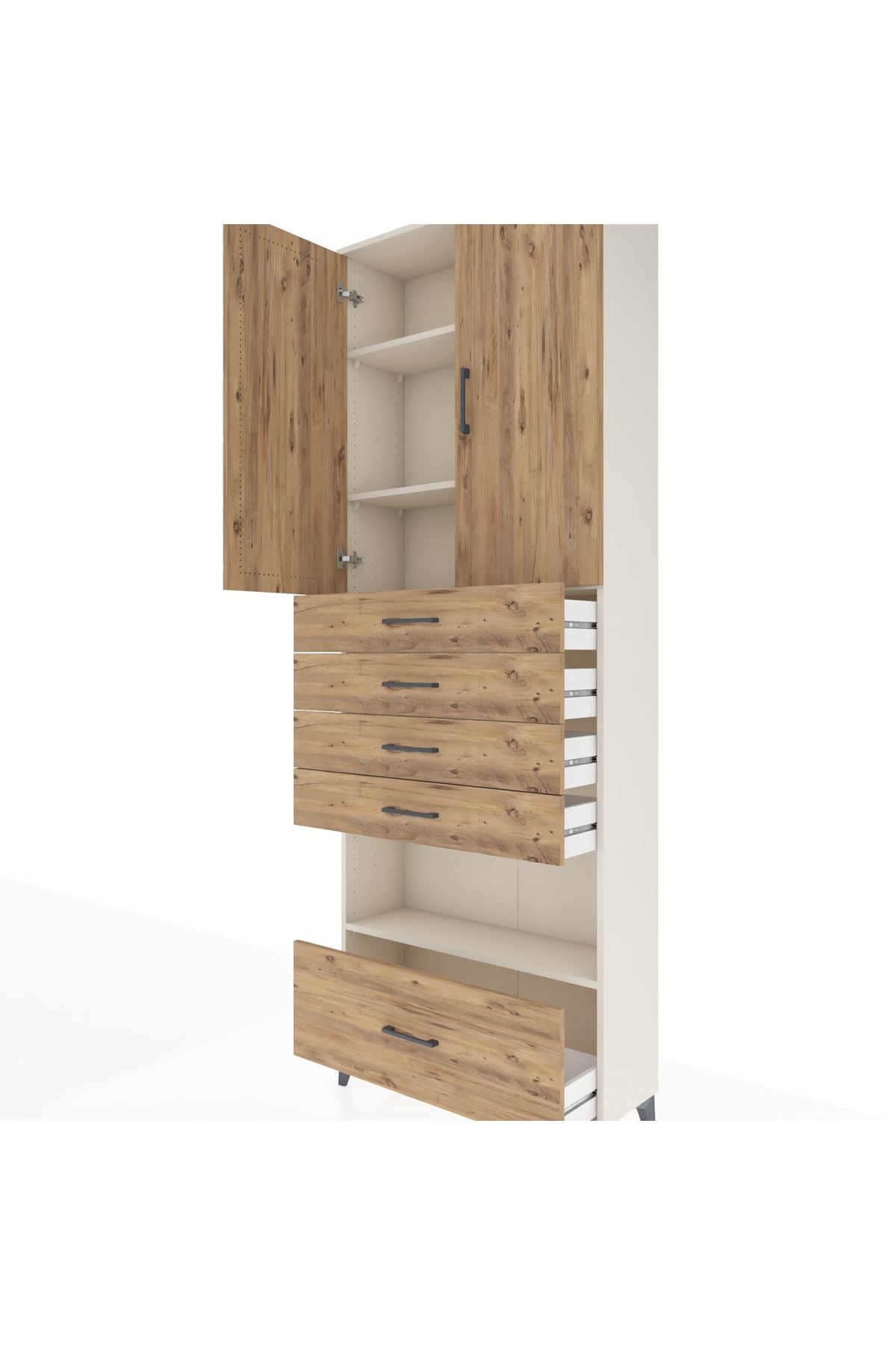 Arges Dolap 4 Raflı 5 Çekmeceli 2 Kapaklı 88x30x243 Aytaşı-Çam