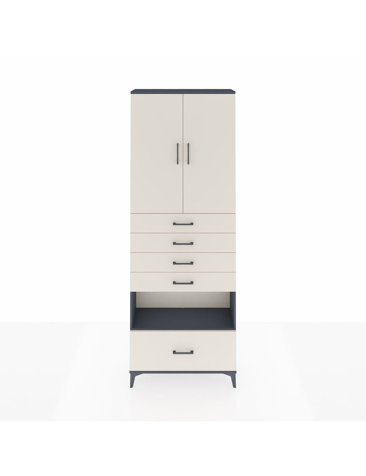 Arges Dolap 4 Raflı 5 Çekmeceli 2 Kapaklı 88x30x243 Antrasit-Aytaşı