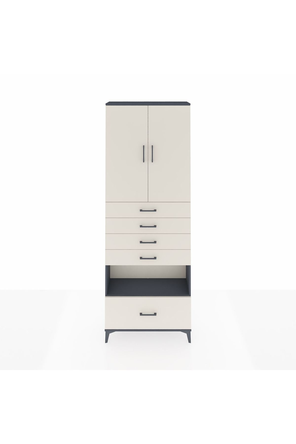 Arges Dolap 4 Raflı 5 Çekmeceli 2 Kapaklı 88x30x243 Antrasit-Aytaşı