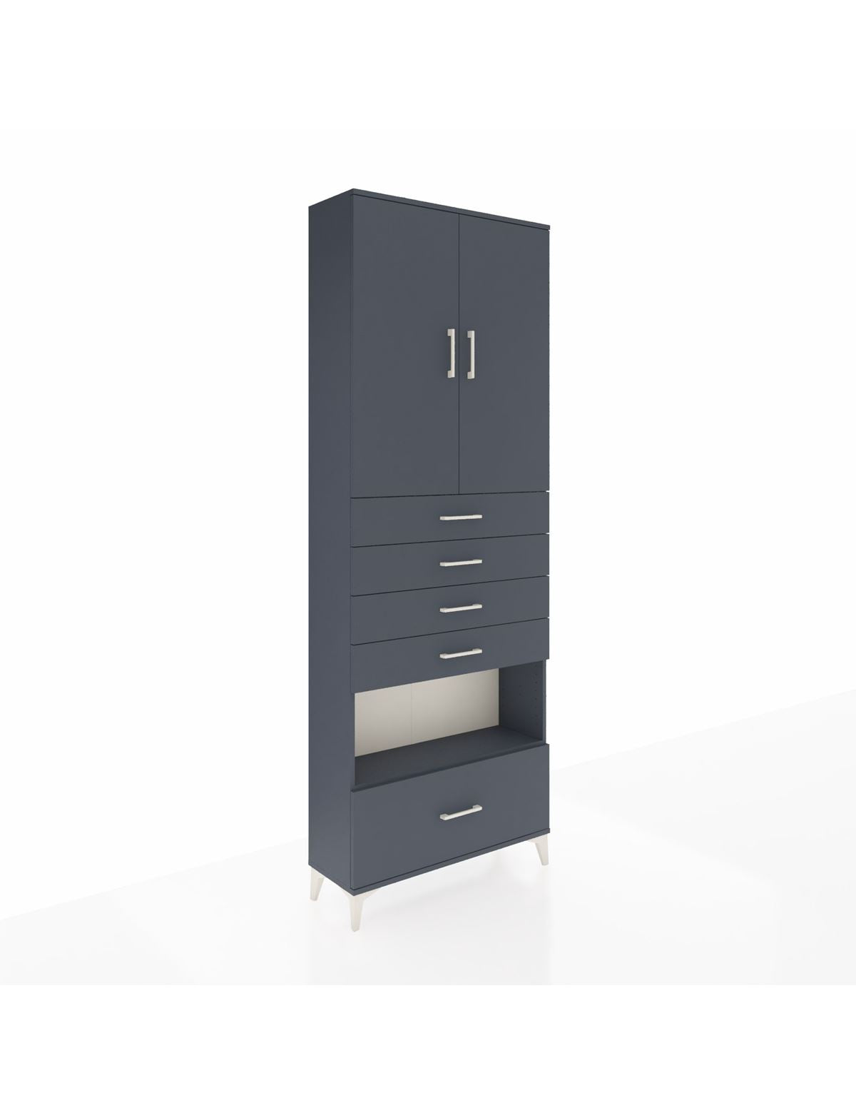 Arges Dolap 4 Raflı 5 Çekmeceli 2 Kapaklı 88x30x243 Antrasit-Antrasit