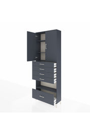 Arges Dolap 4 Raflı 5 Çekmeceli 2 Kapaklı 88x30x243 Antrasit-Antrasit