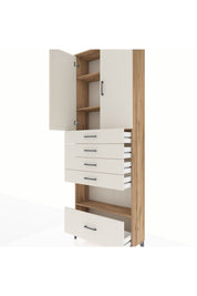 Arges Dolap 4 Raflı 5 Çekmeceli 2 Kapaklı 88x30x243 Çam-Aytaşı