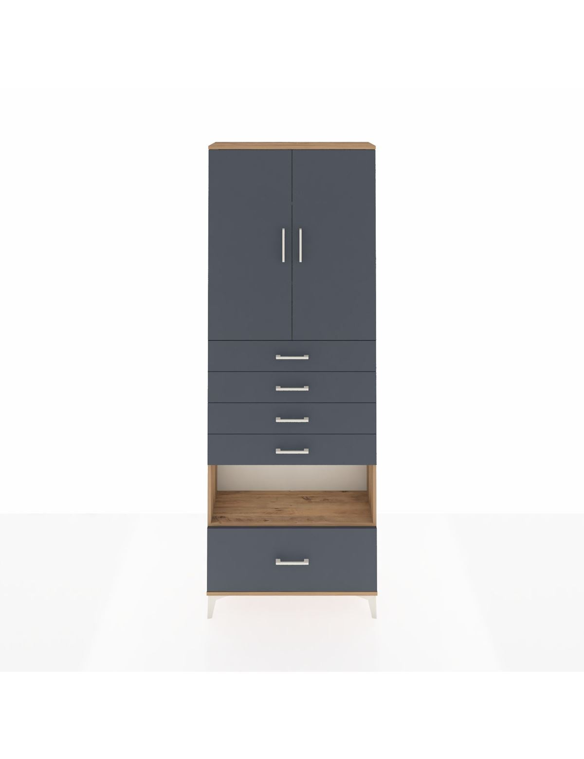 Arges Dolap 4 Raflı 5 Çekmeceli 2 Kapaklı 88x30x243 Çam-Antrasit