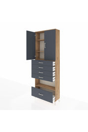 Arges Dolap 4 Raflı 5 Çekmeceli 2 Kapaklı 88x30x243 Çam-Antrasit