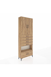 Arges Dolap 4 Raflı 5 Çekmeceli 2 Kapaklı 88x30x243 Çam-Çam