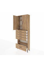 Arges Dolap 4 Raflı 5 Çekmeceli 2 Kapaklı 88x30x243 Çam-Çam