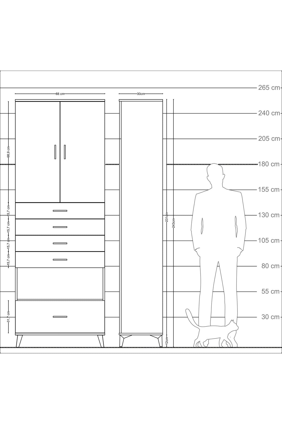 Arges Dolap 4 Raflı 5 Çekmeceli 2 Kapaklı 88x30x243 Çam-Çam