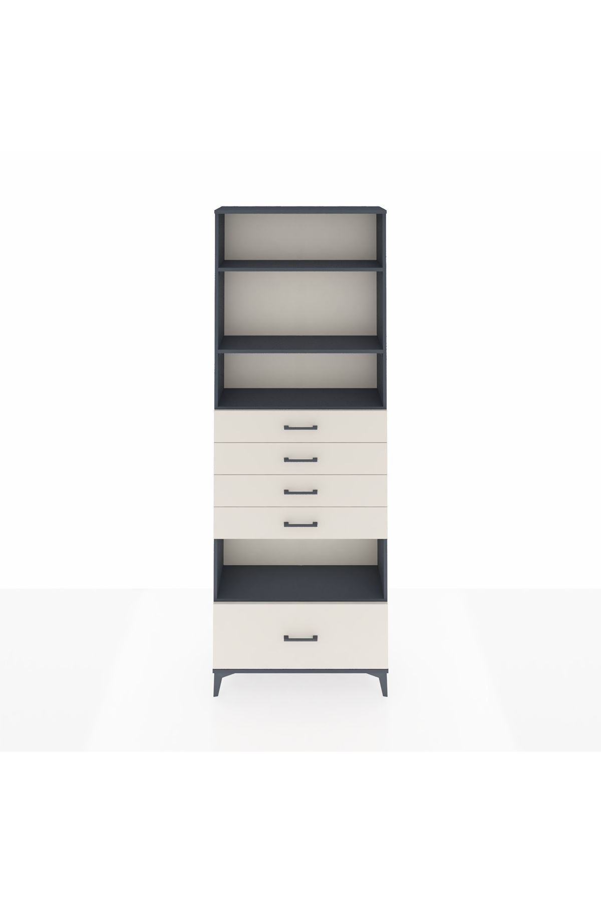 Arges Dolap 4 Raflı 5 Çekmeceli 88x30x243 Antrasit-Aytaşı