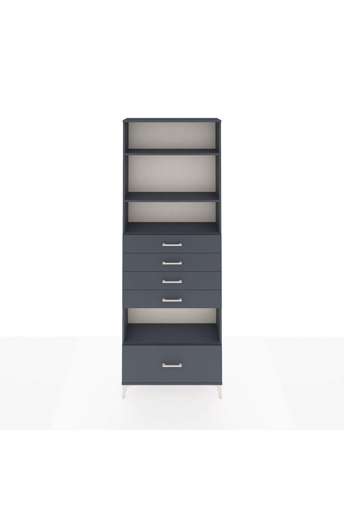 Arges Dolap 4 Raflı 5 Çekmeceli 88x30x243 Antrasit-Antrasit