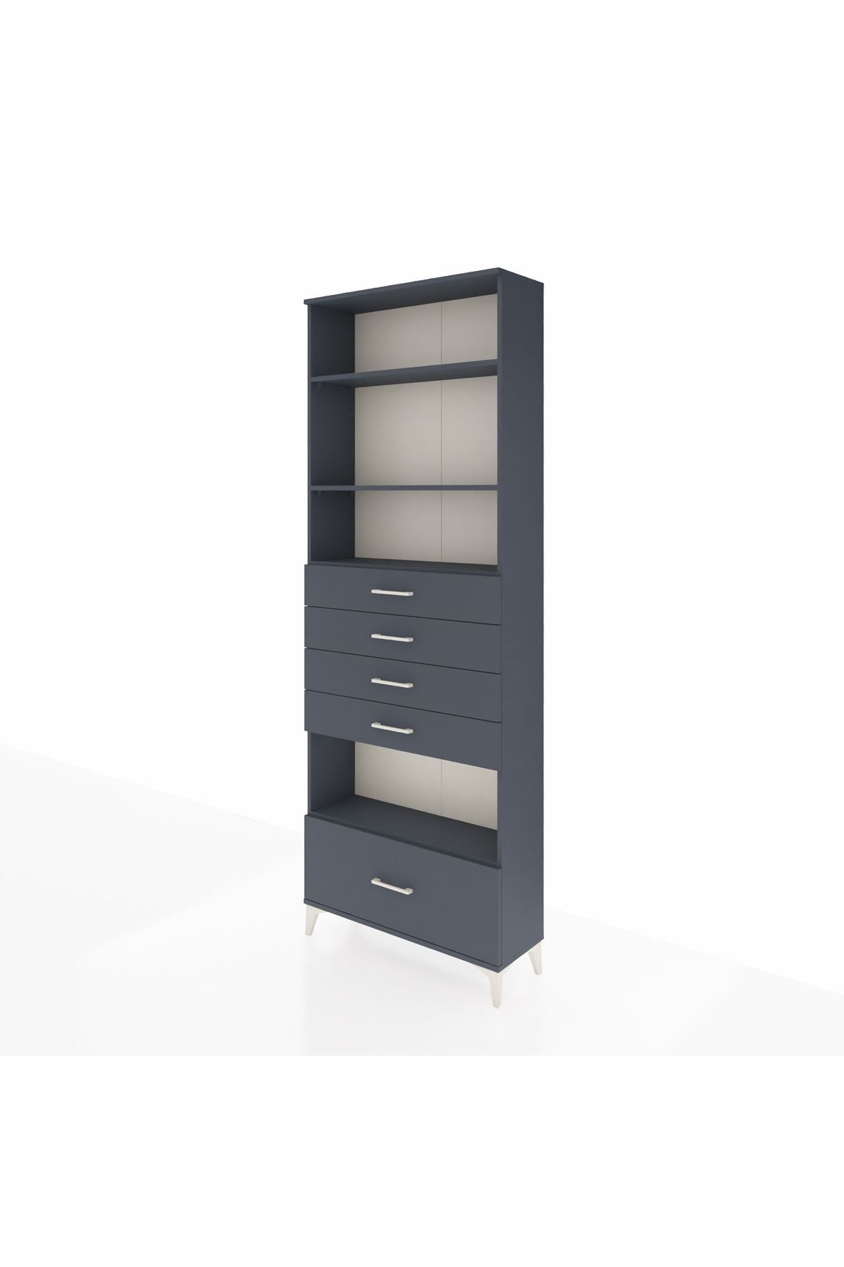 Arges Dolap 4 Raflı 5 Çekmeceli 88x30x243 Antrasit-Antrasit