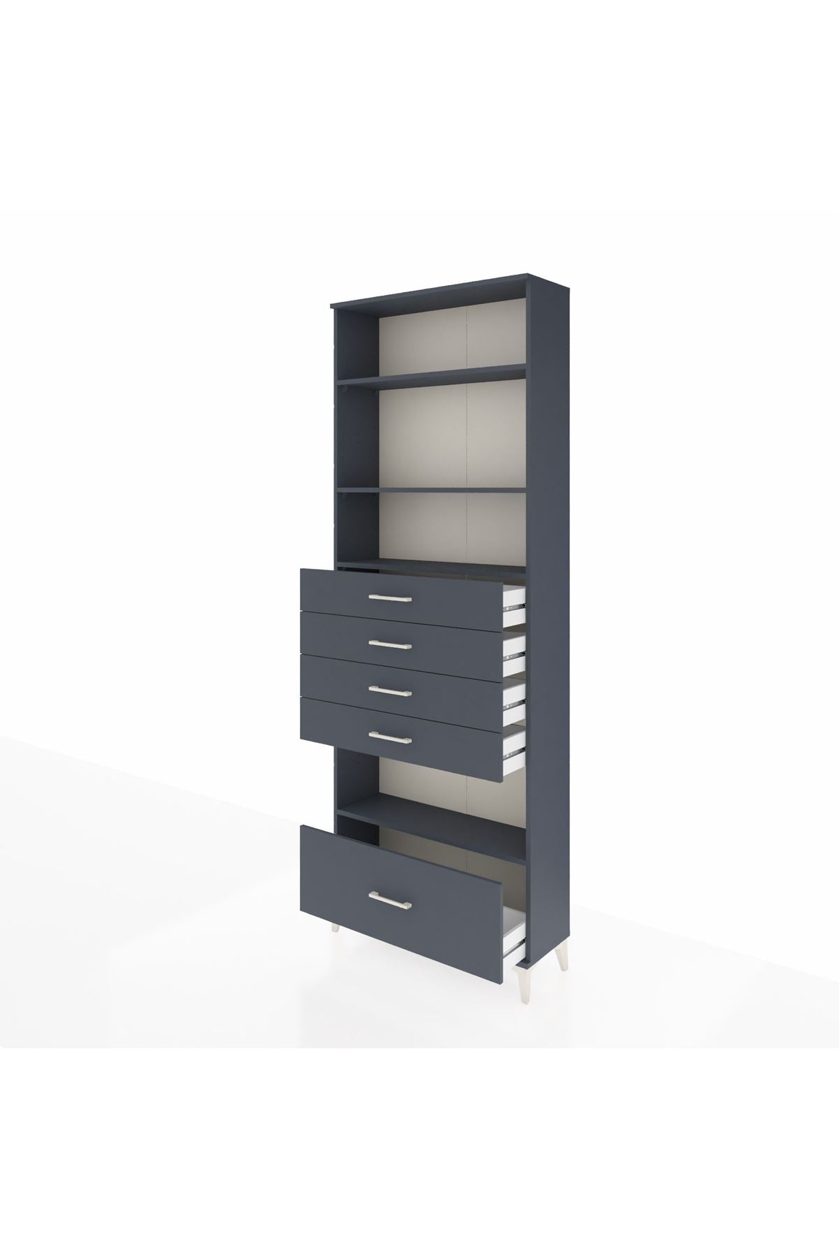 Arges Dolap 4 Raflı 5 Çekmeceli 88x30x243 Antrasit-Antrasit