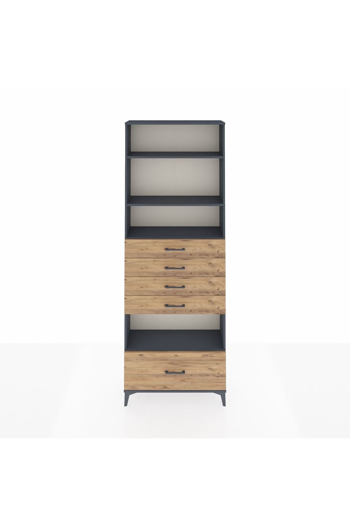 Arges Dolap 4 Raflı 5 Çekmeceli 88x30x243 Antrasit-Çam