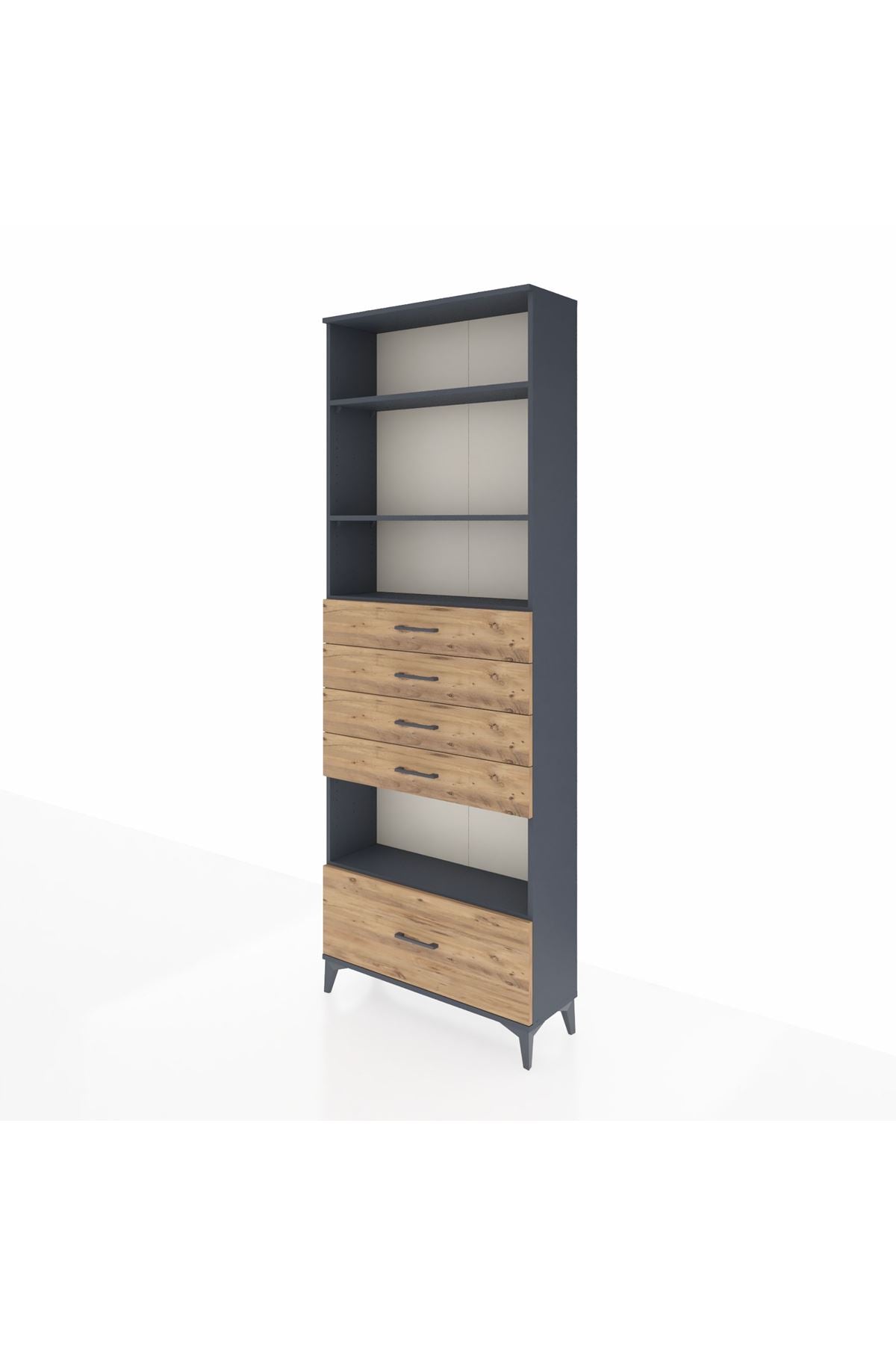 Arges Dolap 4 Raflı 5 Çekmeceli 88x30x243 Antrasit-Çam