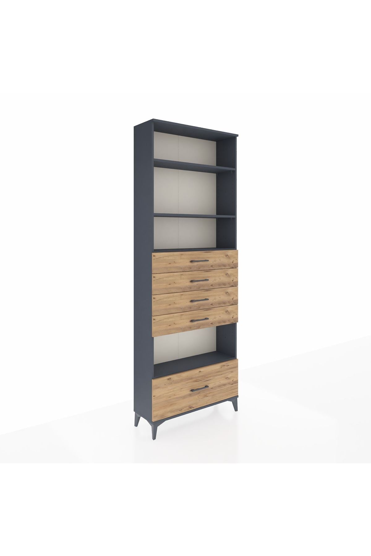 Arges Dolap 4 Raflı 5 Çekmeceli 88x30x243 Antrasit-Çam