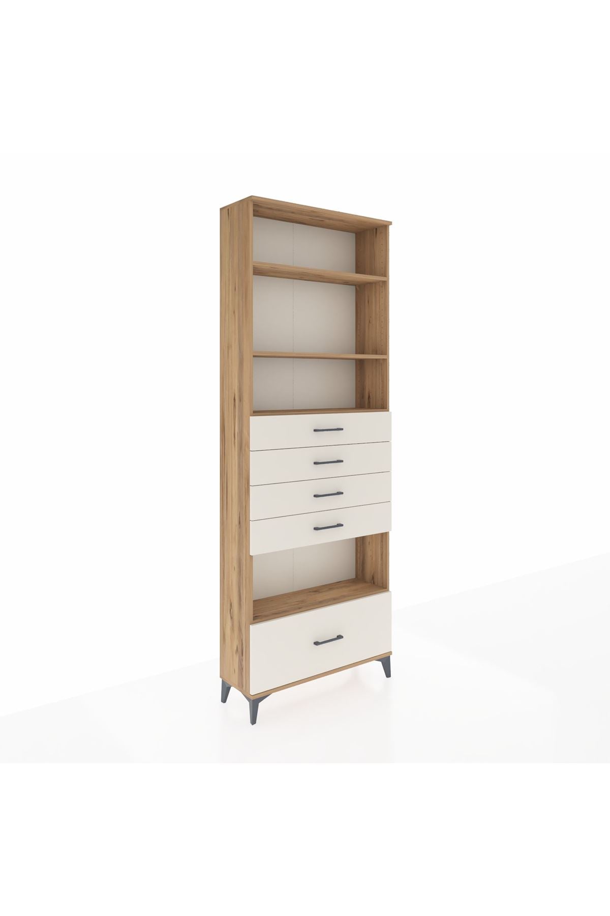 Arges Dolap 4 Raflı 5 Çekmeceli 88x30x243 Çam-Aytaşı