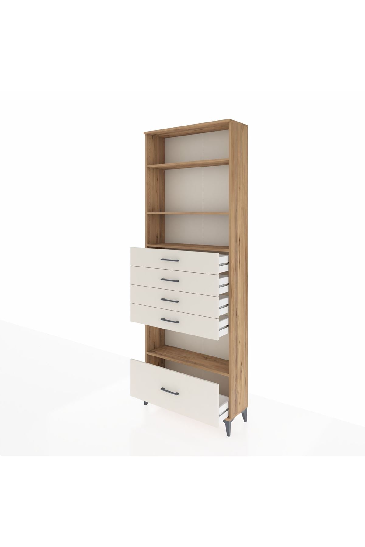 Arges Dolap 4 Raflı 5 Çekmeceli 88x30x243 Çam-Aytaşı