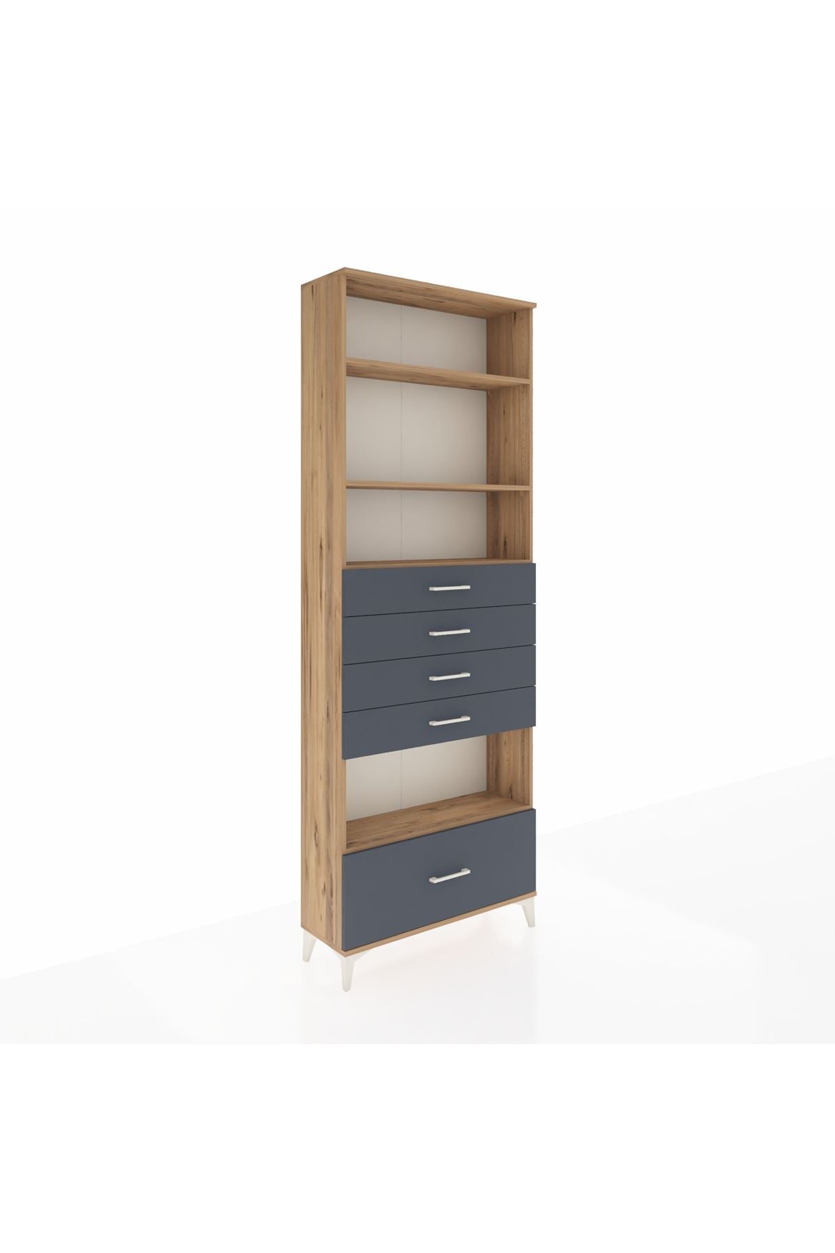 Arges Dolap 4 Raflı 5 Çekmeceli 88x30x243 Çam-Antrasit