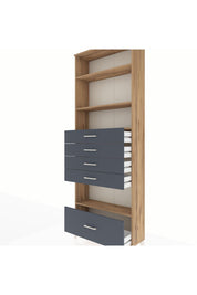 Arges Dolap 4 Raflı 5 Çekmeceli 88x30x243 Çam-Antrasit