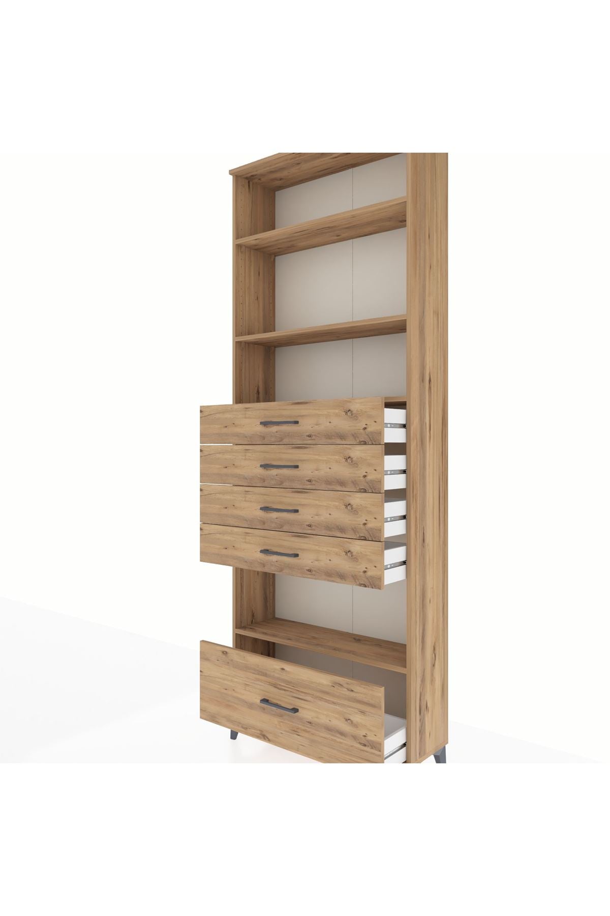 Arges Dolap 4 Raflı 5 Çekmeceli 88x30x243 Çam-Çam