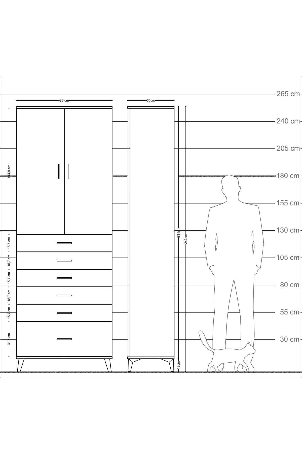 Arges Dolap 3 Raflı 6 Çekmeceli 2 Kapaklı 88x30x243 Aytaşı-Antrasit