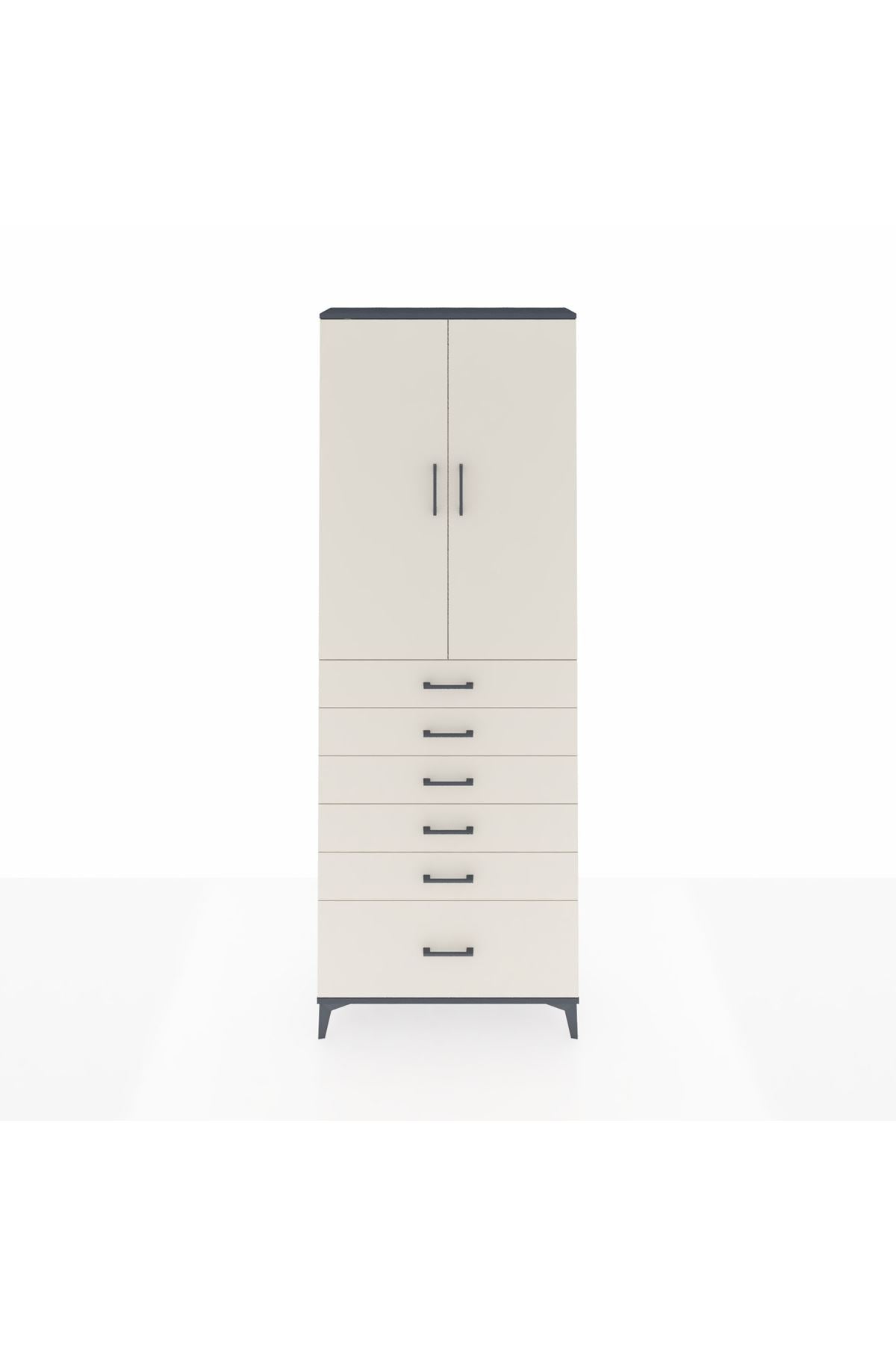 Arges Dolap 3 Raflı 6 Çekmeceli 2 Kapaklı 88x30x243 Antrasit-Aytaşı