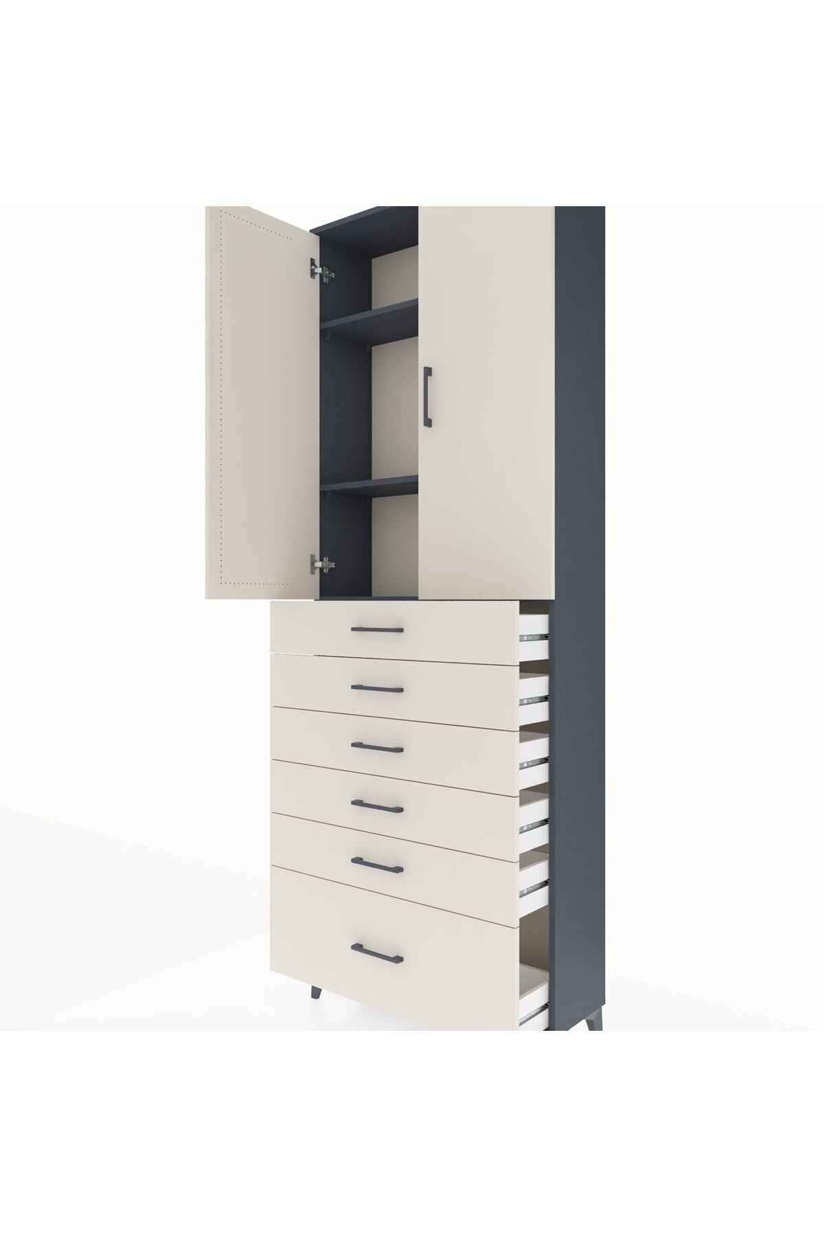 Arges Dolap 3 Raflı 6 Çekmeceli 2 Kapaklı 88x30x243 Antrasit-Aytaşı