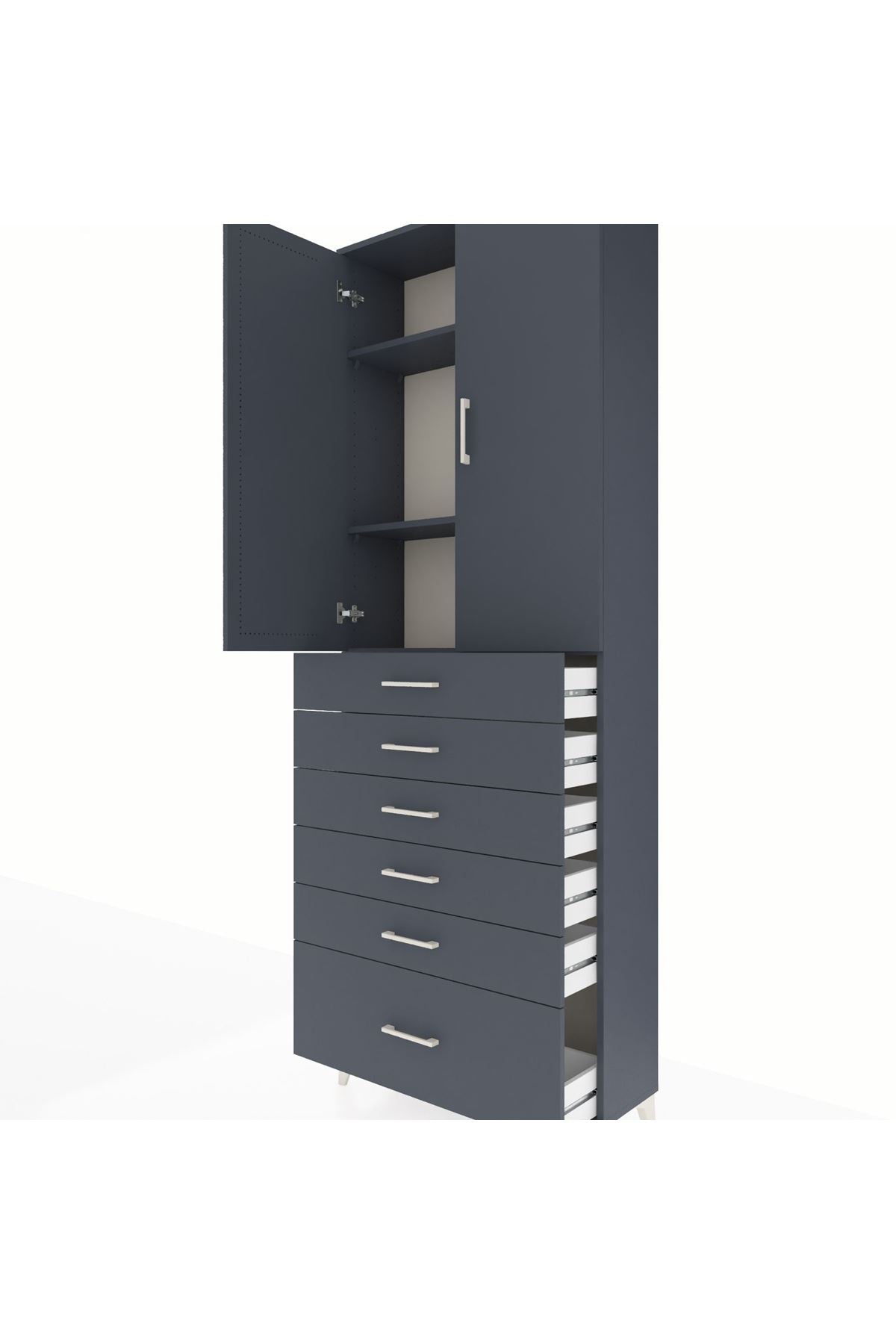 Arges Dolap 3 Raflı 6 Çekmeceli 2 Kapaklı 88x30x243 Antrasit-Antrasit