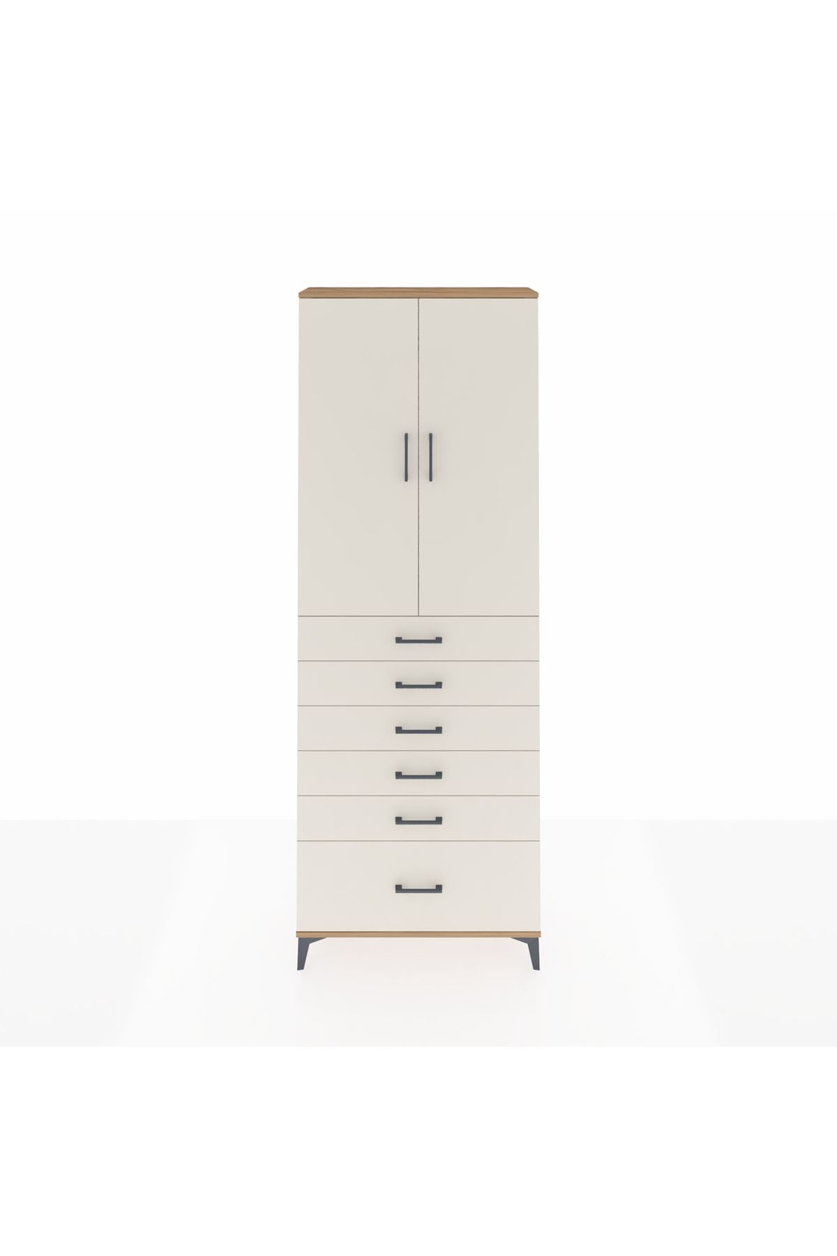 Arges Dolap 3 Raflı 6 Çekmeceli 2 Kapaklı 88x30x243 Çam-Aytaşı