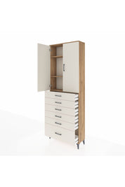 Arges Dolap 3 Raflı 6 Çekmeceli 2 Kapaklı 88x30x243 Çam-Aytaşı