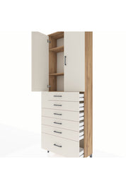 Arges Dolap 3 Raflı 6 Çekmeceli 2 Kapaklı 88x30x243 Çam-Aytaşı