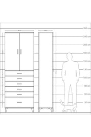Arges Dolap 3 Raflı 6 Çekmeceli 2 Kapaklı 88x30x243 Çam-Aytaşı