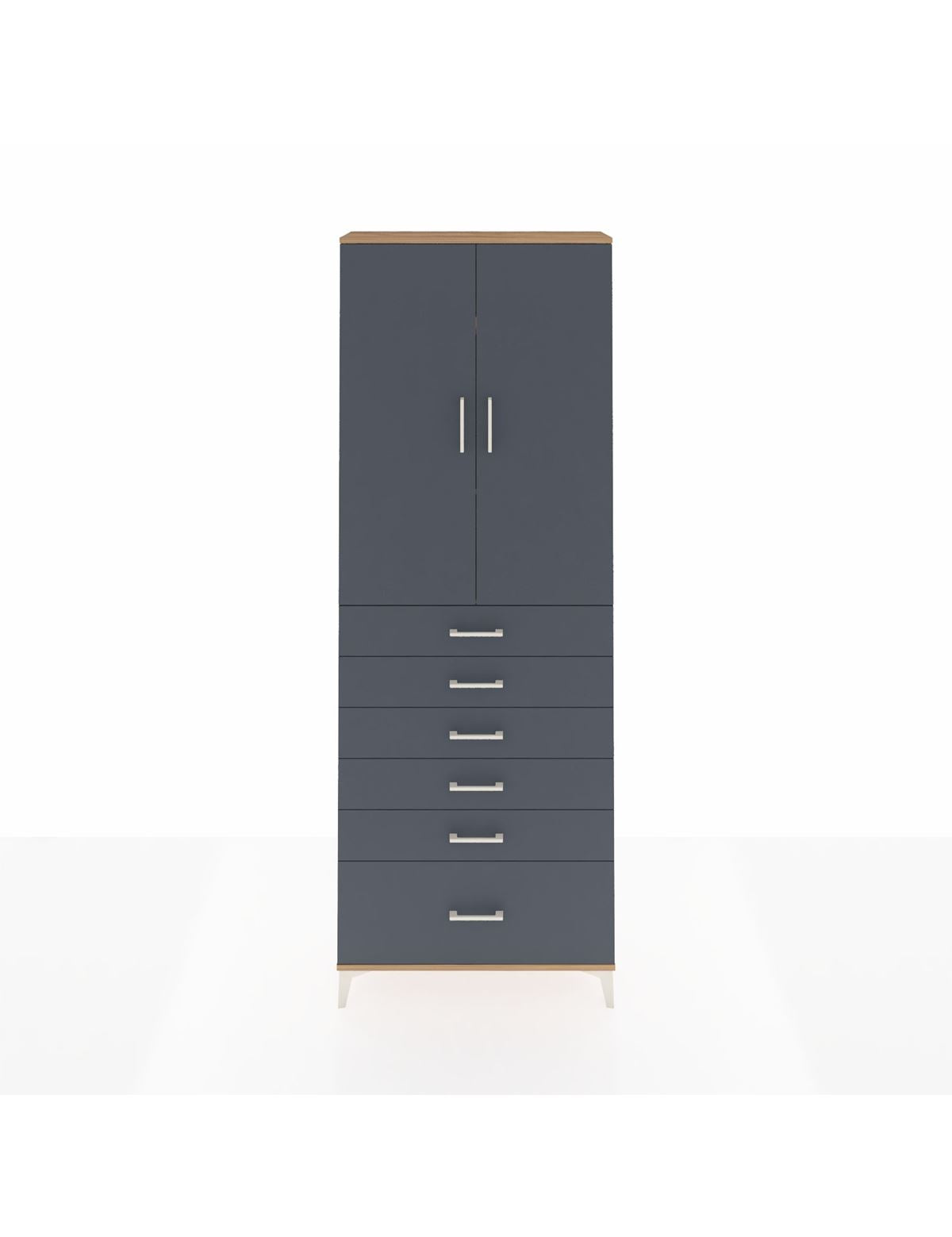 Arges Dolap 3 Raflı 6 Çekmeceli 2 Kapaklı 88x30x243 Çam-Antrasit