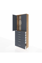 Arges Dolap 3 Raflı 6 Çekmeceli 2 Kapaklı 88x30x243 Çam-Antrasit