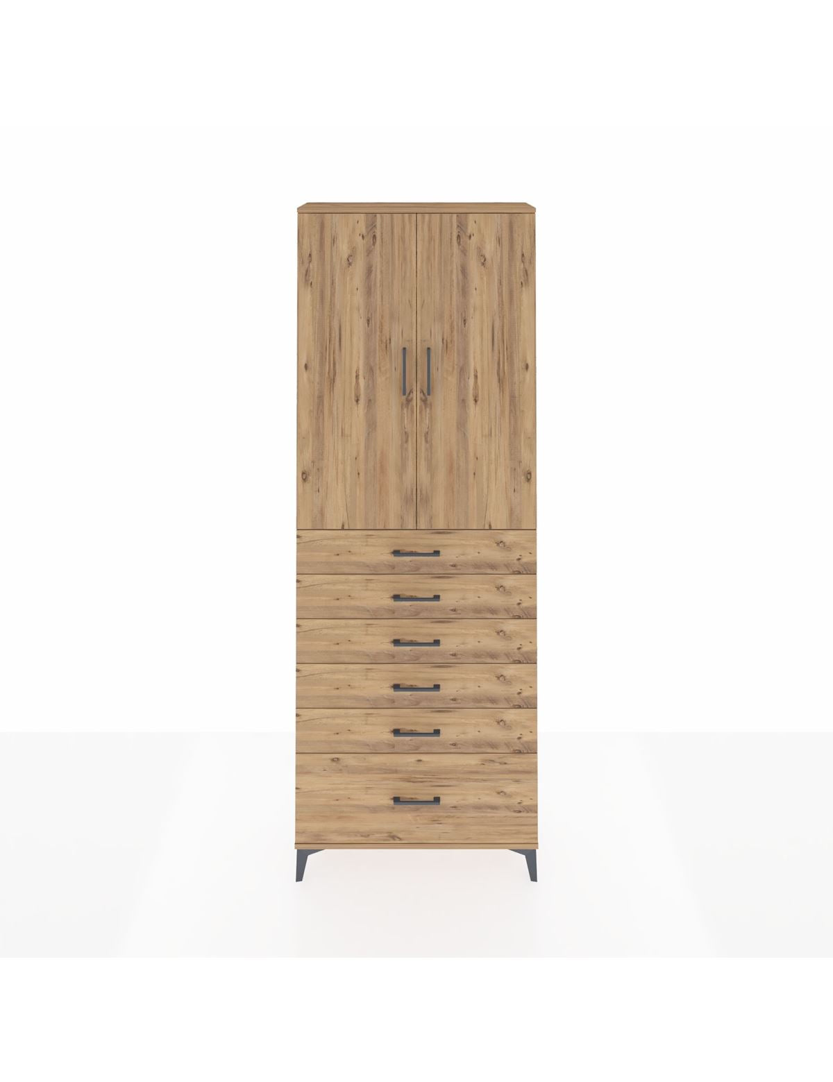 Arges Dolap 3 Raflı 6 Çekmeceli 2 Kapaklı 88x30x243 Çam-Çam