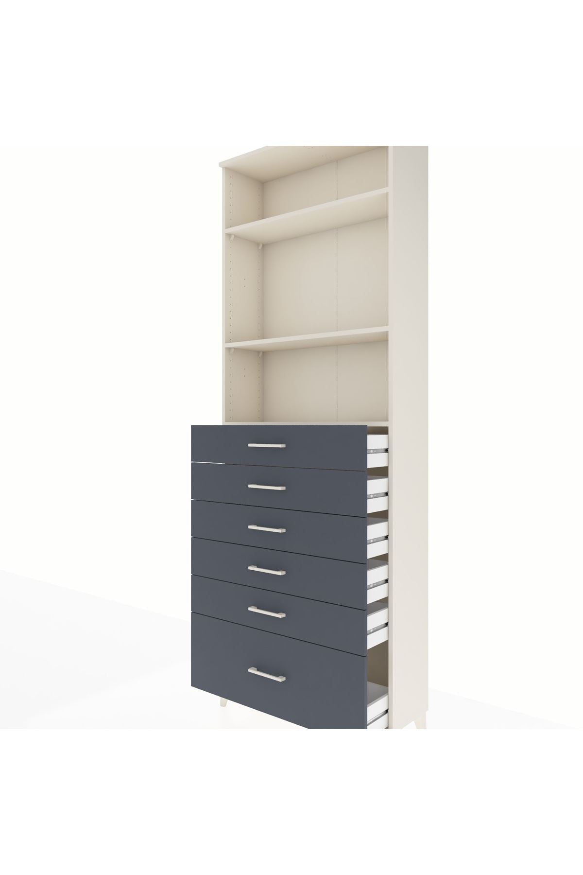 Arges Dolap 3 Raflı 6 Çekmeceli 88x30x243 Aytaşı-Antrasit